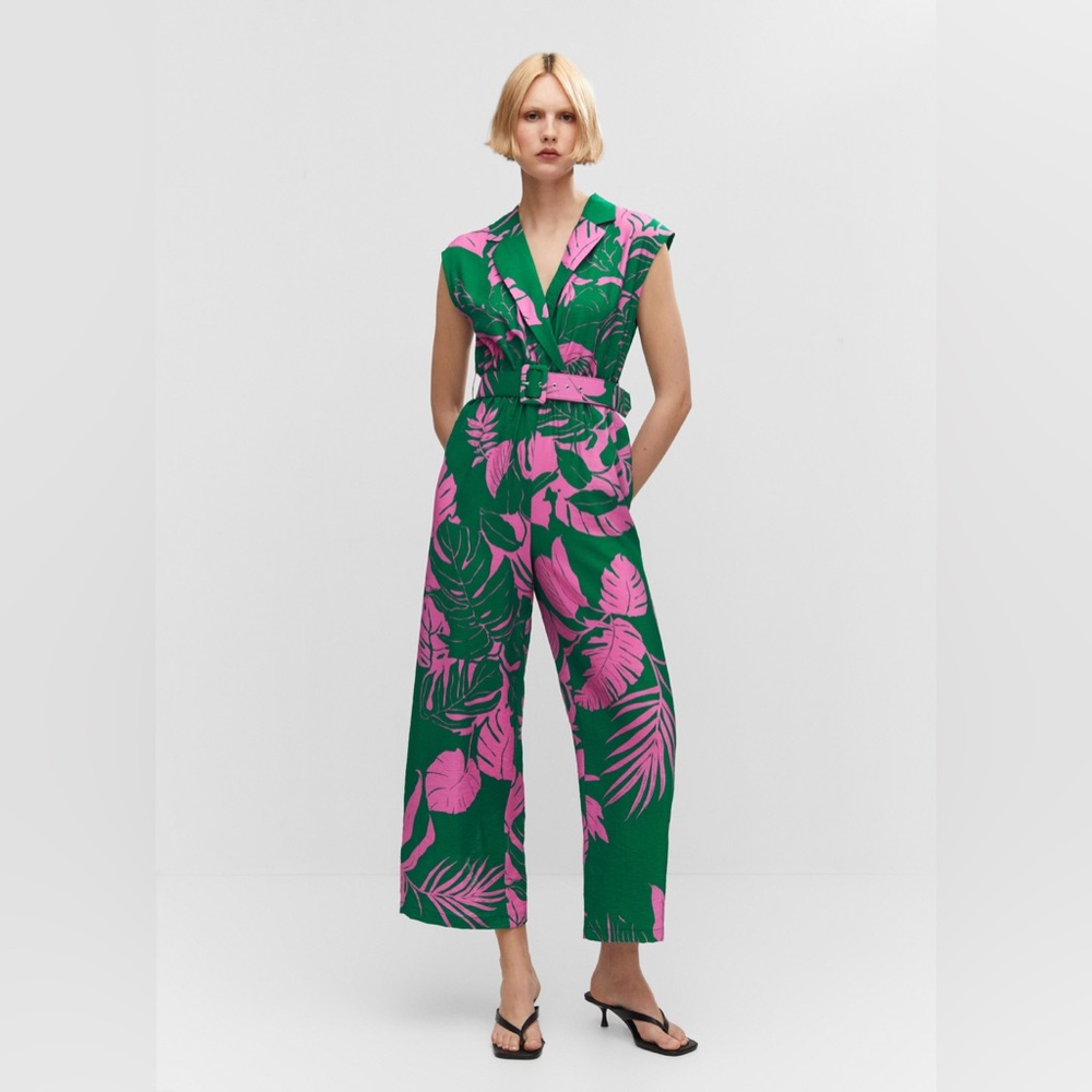 Mango Tropical Green and Pink Jumpsuit Medium